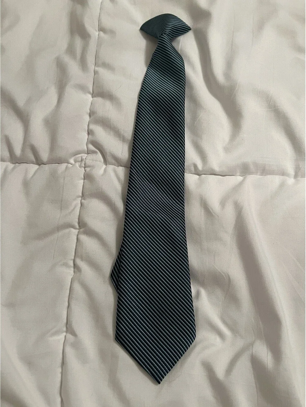 Boys Teal Blue Black Striped Clip on Tie 100% Polyester